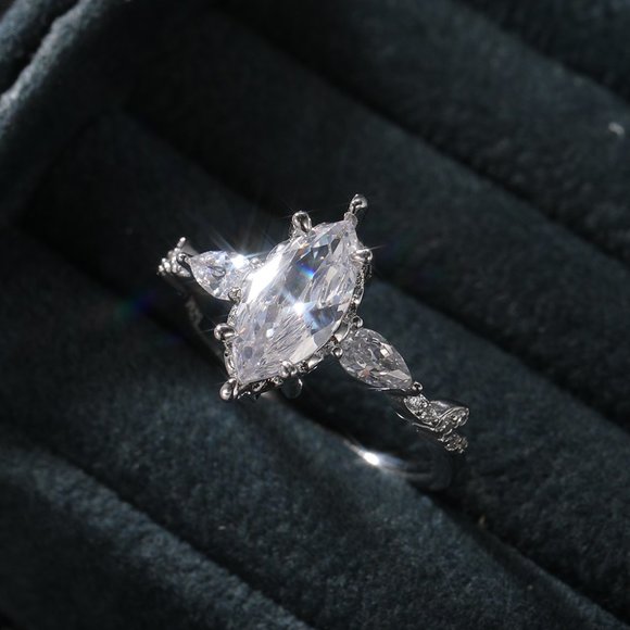 💍NEW 925 STERLING SILVER MARQUIS ROMANTIC TRENDY DIAMOND RING, K824 - Picture 8 of 11